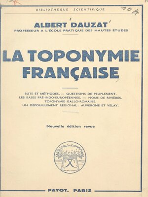 cover image of La toponymie française